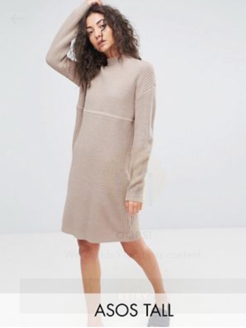 ASOS TALL Beige Chunky Knit Midi Sweater Dress In Rib With High Neck